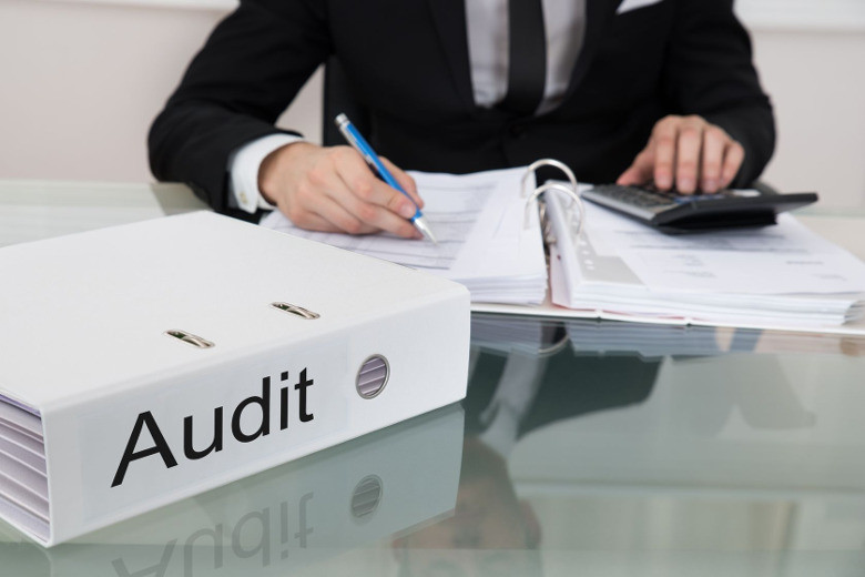 man auditing documents
